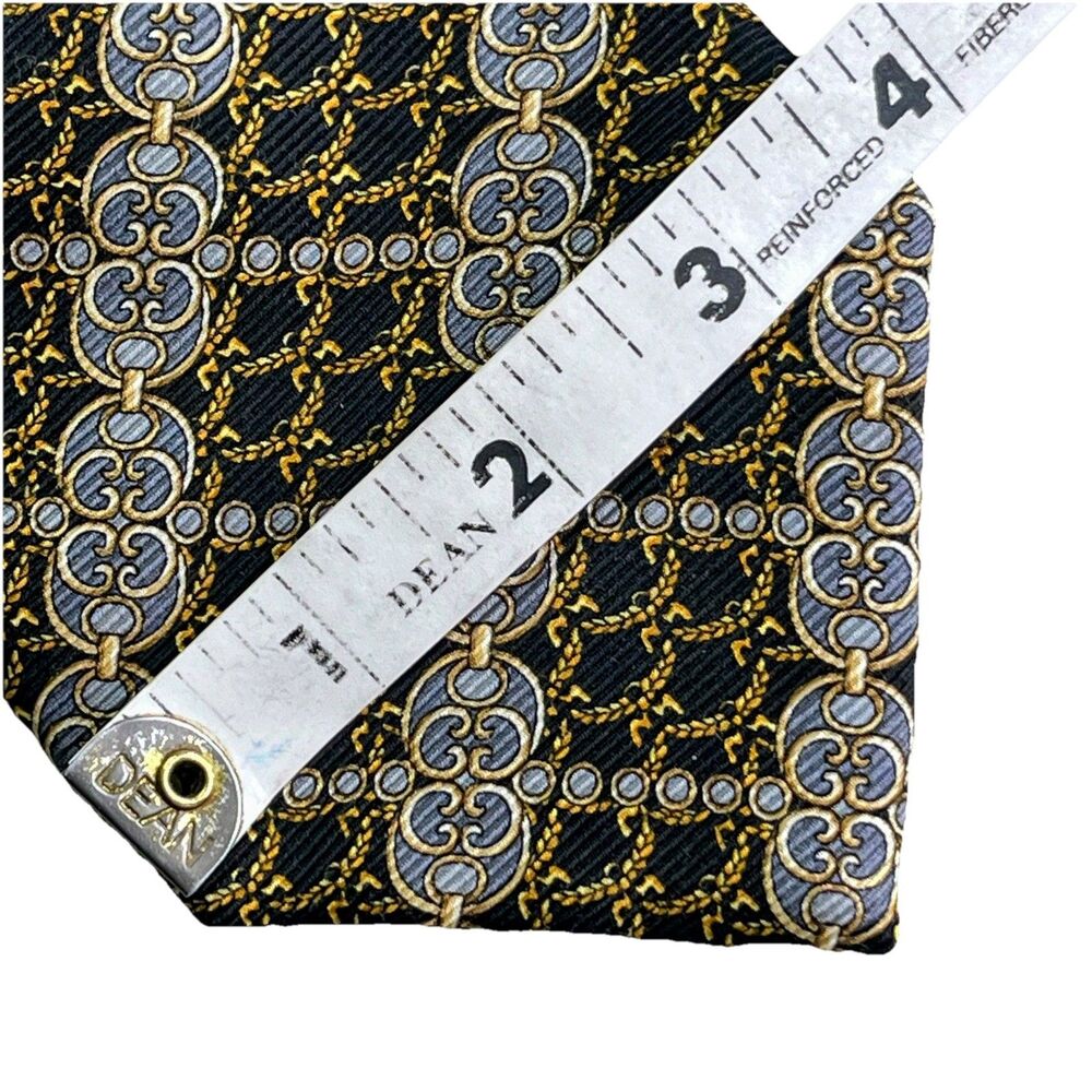 MCM Luxury Silk Paisley Tie Gold Black n Blue Elegant Formalwear Made In Italy - Picture 6 of 7